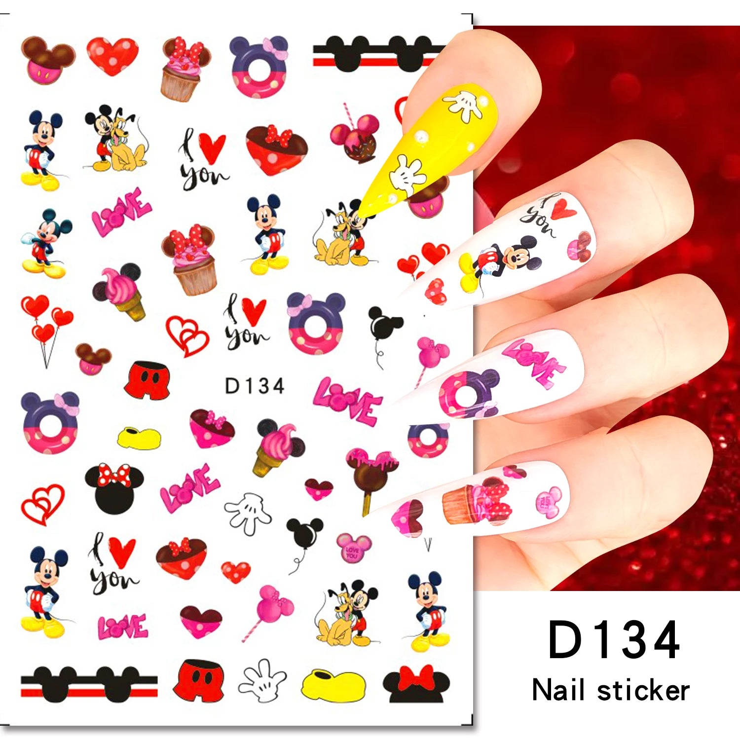 Disney Cartoon Adhesive Nail Stickers Nail Decorative Decals Nail Sliders Stitch Mickey 3D Stickers Press on Nails