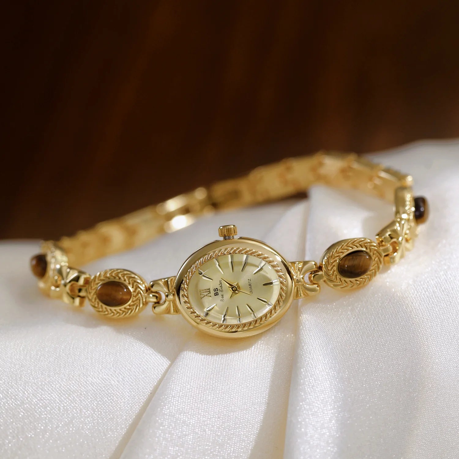 Women's Watch Natural Jade Bracelet Vintage Small Oval Dial Gold Retro Watches Luxury Brand Women Quartz Wristwatches Clock Gift