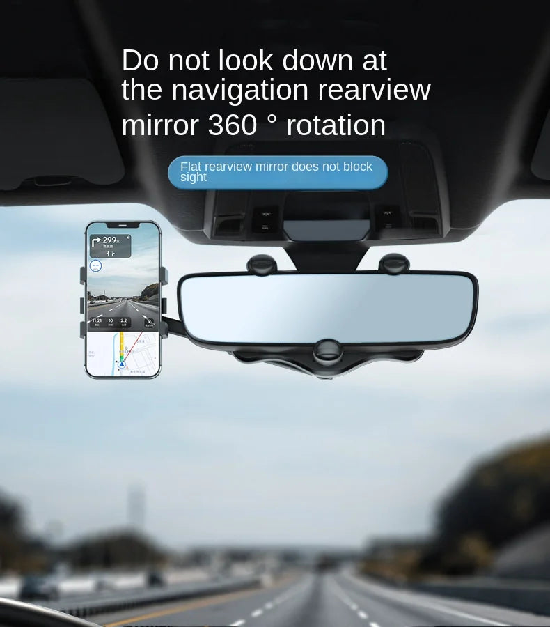 360° Car Rearview Mirror Phone Holder Mount Phone and GPS Holder Universal Rotating Adjustable Telescopic Phone Stand Support
