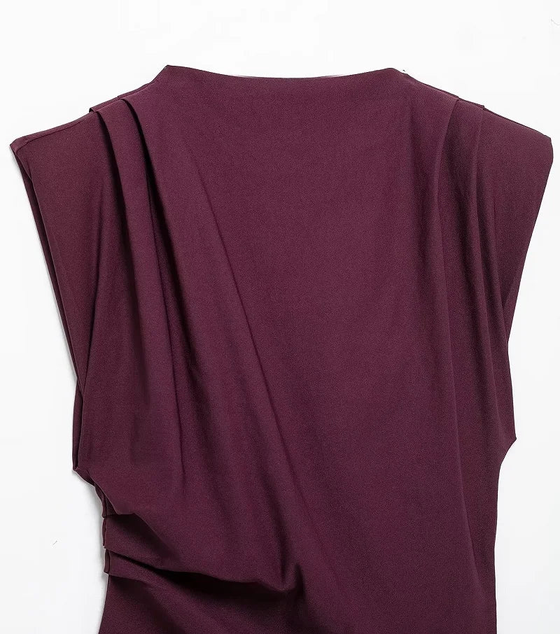 MUJER Asymmetric Tank Top Female Ruched Sleeveless Tops for Women High Neck Strapless Top Women Fashion Aesthetic Tops Woman