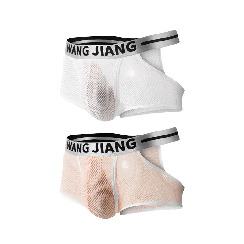 3PCS/2PCS/1PCS Men Mesh Hole Underwear Man Boxers Short Underpants Plus Size Transparent Panties