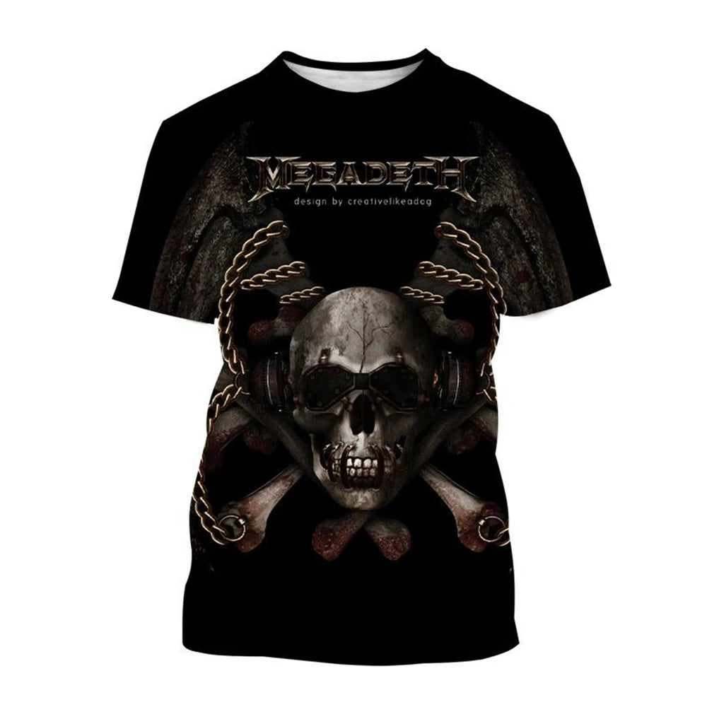 2024 Megadeth 3D Printed T-Shirts Fashion Rock Band Men's Casual T-shirt Summer Men Women Punk Funny Hip Pop Short Sleeve Kids
