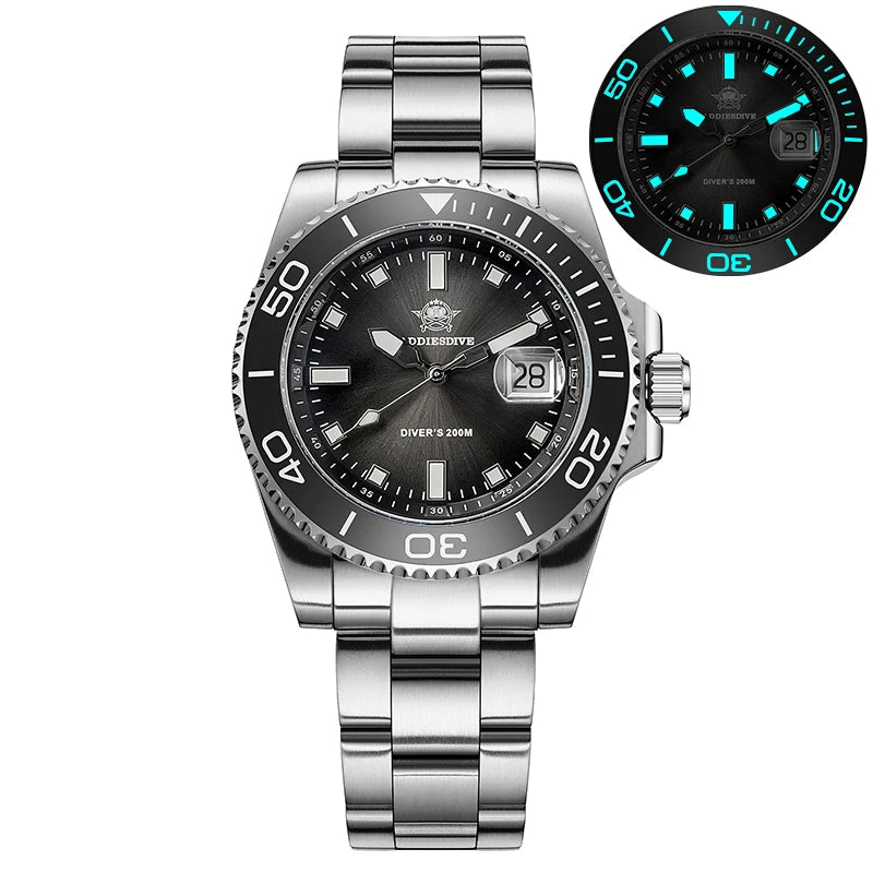 ADDIESDIVE NEW Diver Watch For Men Top Brand Waterproof Luminous Quartz Wristwatch Green/Red/Orange Dial Stainless Steel Watches