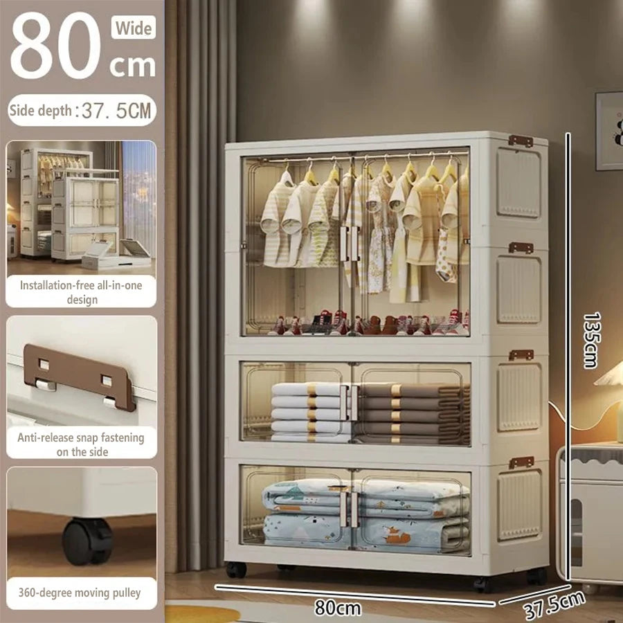 Multi-Functional Folding Storage Cabinet with Doors White/Black/Gray for Home Office Kitchen Bathroom Organizer