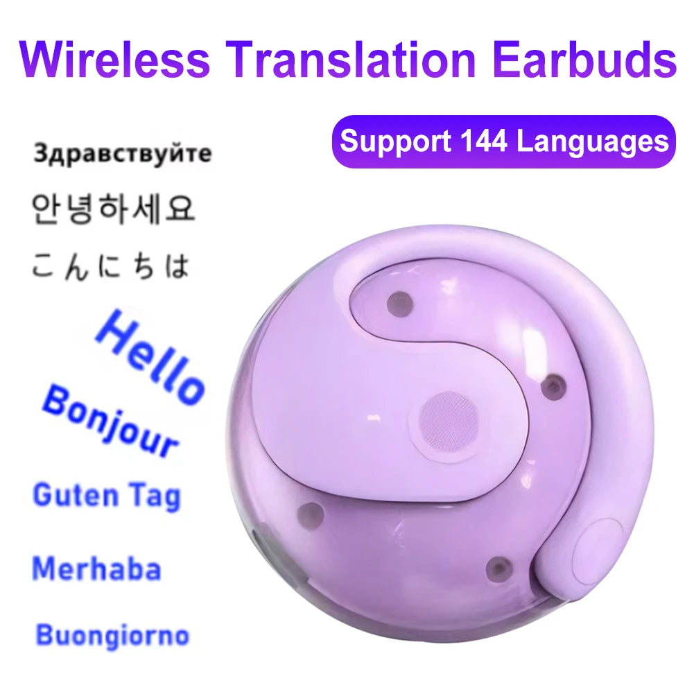 AI Real-time Language Translation Earphones Wireless BT 144 Languages Ear Hanging Headphone Translator for Travel Business