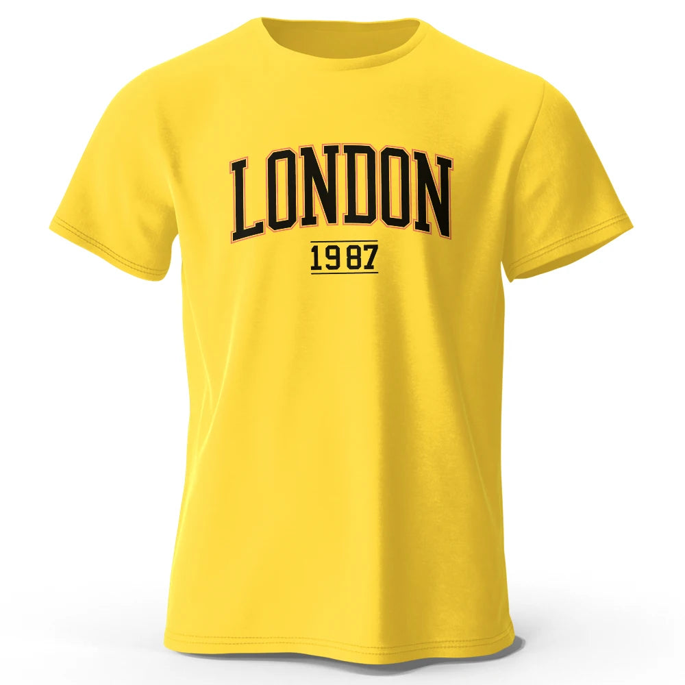 Men's London 1987 Vintage T-shirt Sport 100% Cotton Print Oversized Tees for Men Women Sportswear Tops