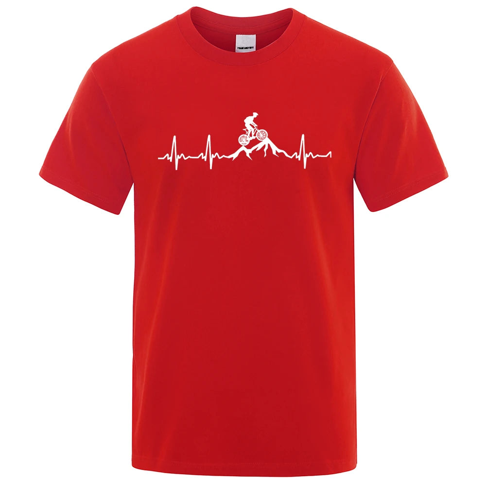 Mountain Bike Heartbeat Funny Mtb Dirt Bike Men Tshirt Hip Hop Casual Tops Summer Street T Shirt Oversized Cotton Short Sleeve