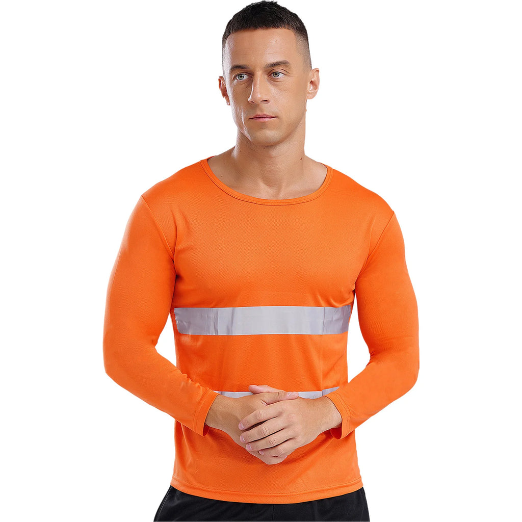 Mens T-shirt Moisture-Wicking Long Sleeves Reflective Safety Top for Volunteer Activities Social Service Cycling Workout Running
