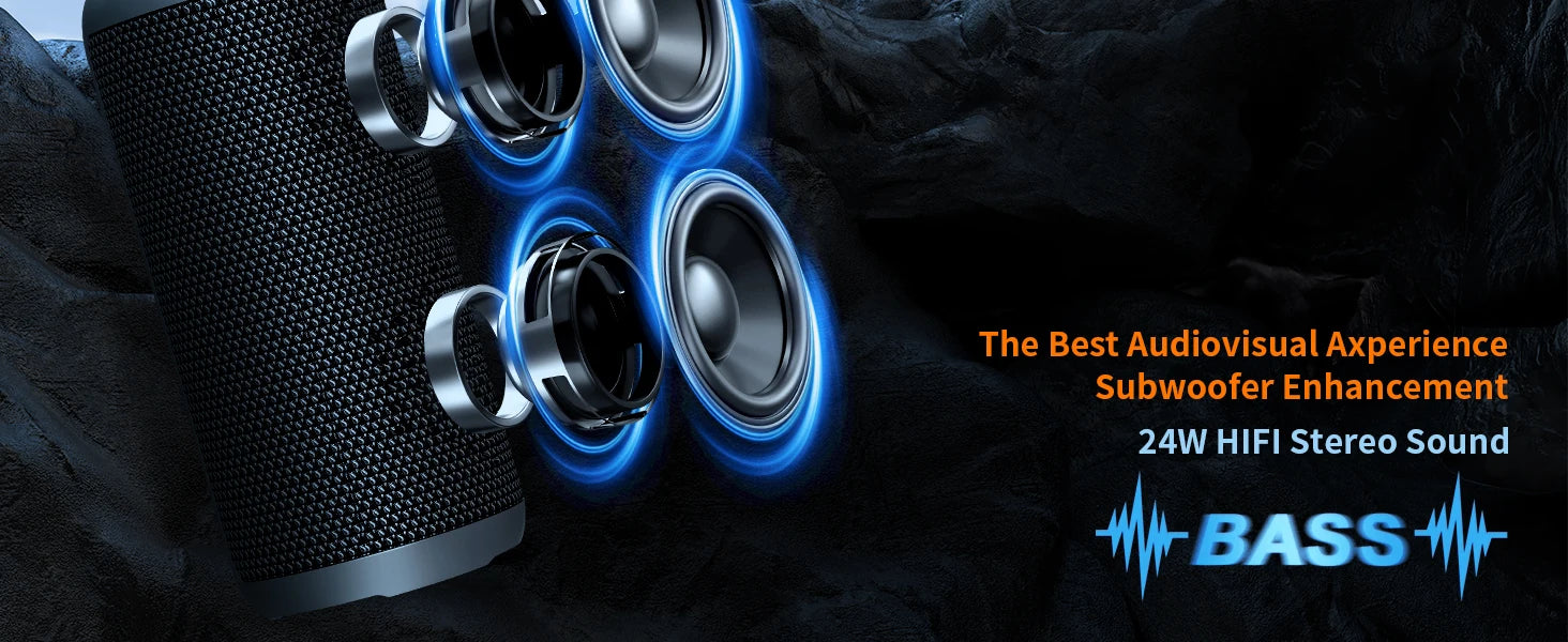 Ortizan X10 Bluetooth Speaker Enhanced Bass Portable Speaker with TF Card Slot 30H Playtime IPX7 Waterproof Speaker for Camping