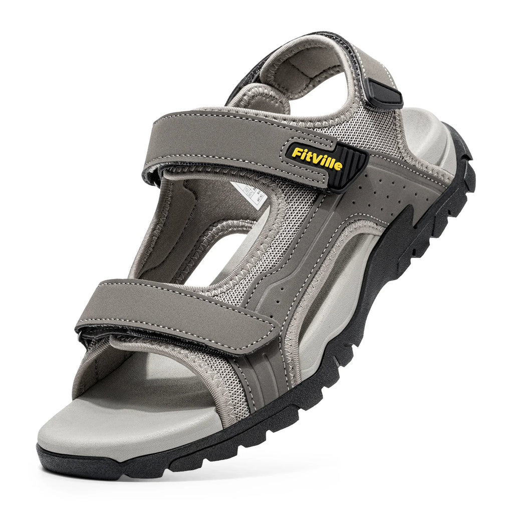 FitVille Mens Sandal Wide Toe Box Walking Athletic Sandals For Men With Arch Support Cushion Slip-Resistant Beach Sandals