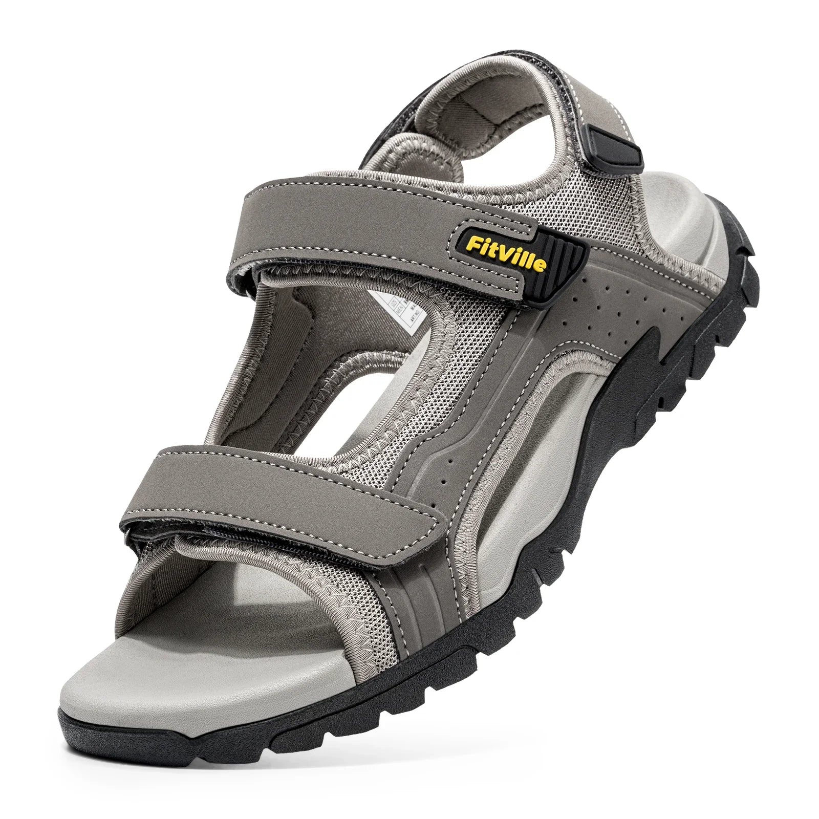 FitVille Mens Sandal Wide Toe Box Walking Athletic Sandals For Men With Arch Support Cushion Slip-Resistant Beach Sandals