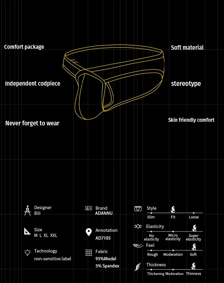 Men Modal 3D Pouch Briefs Athletic Sports Male Breathable Skin-friendly Soft Underwear High Stretch Underpants for Daily Wear