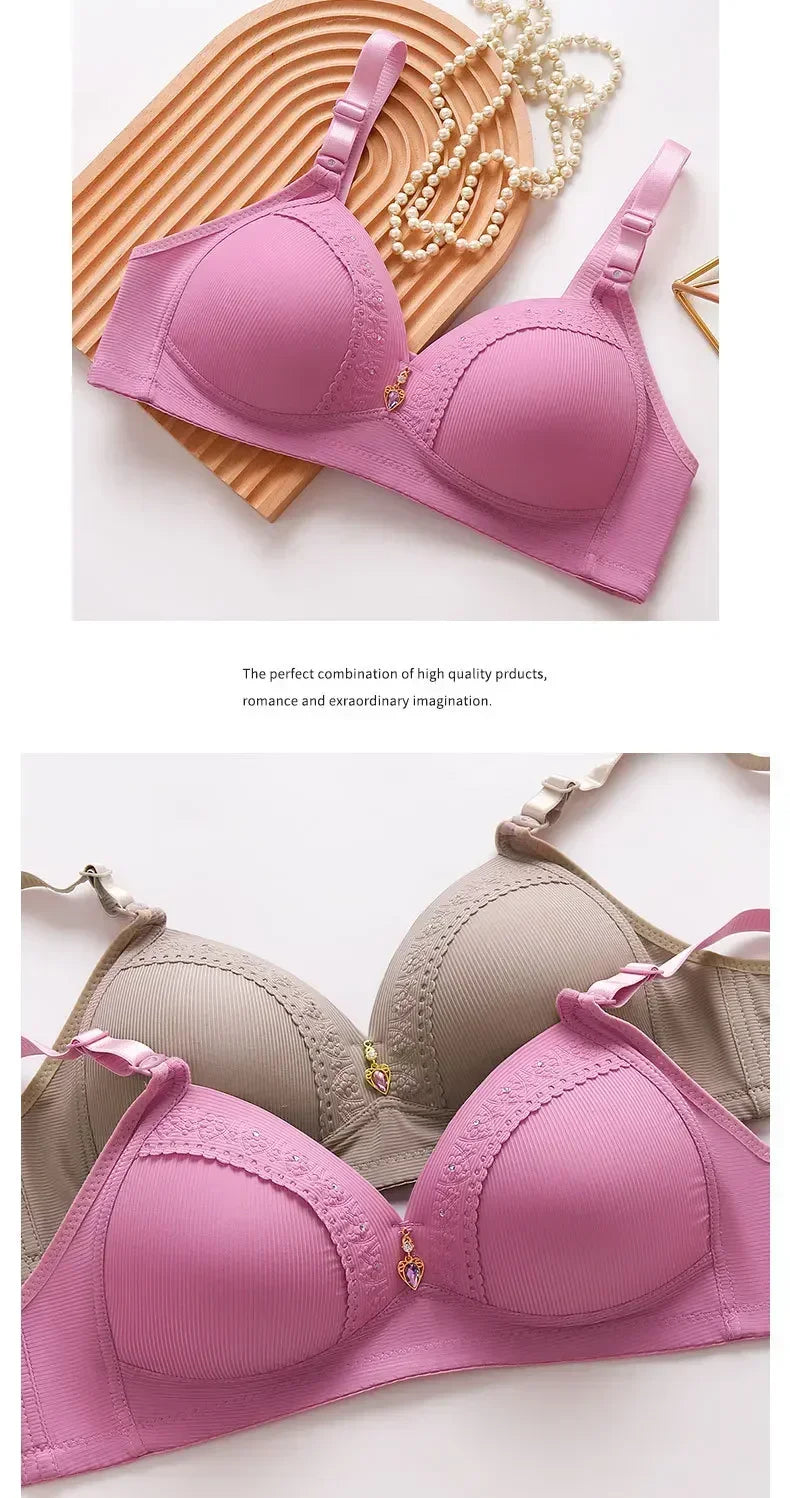 Gathered Side Collection Lifting Underwear Breasts Brassiere Large Size Bra Full Cup Underwear Brassiere No Steel Ring  Bra