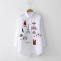 Fashion loose women's cotton embroidered shirt spring and autumn long top 5083