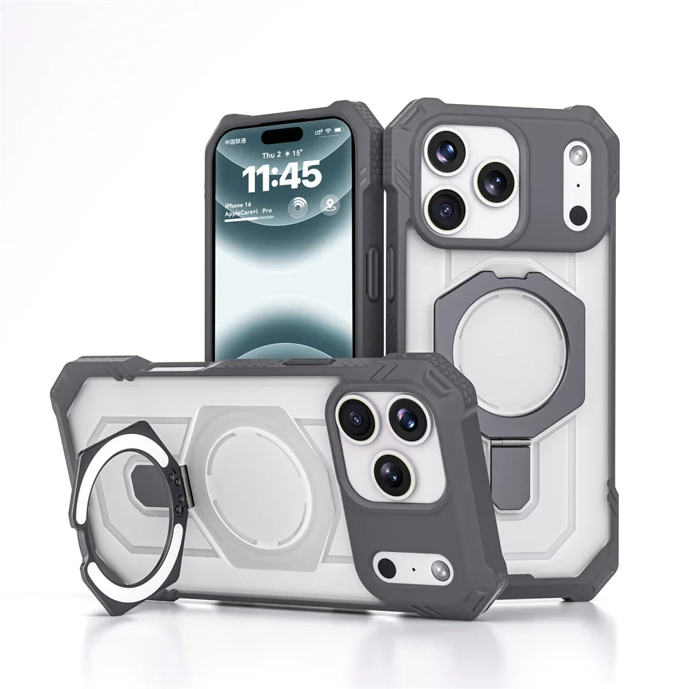 Armor Design 360° Rotatable Strong Magnetic Bracket Case For IPhone 17 Pro Max 16 TPU+PC Shockproof Buffer Rugged Protect Cover