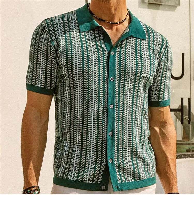 High End Jacquard Striped Polo Shirts For Men Short Sleeve Elastic Summer Quality Viscose Knitted Smart Casual Camisas De Hombre