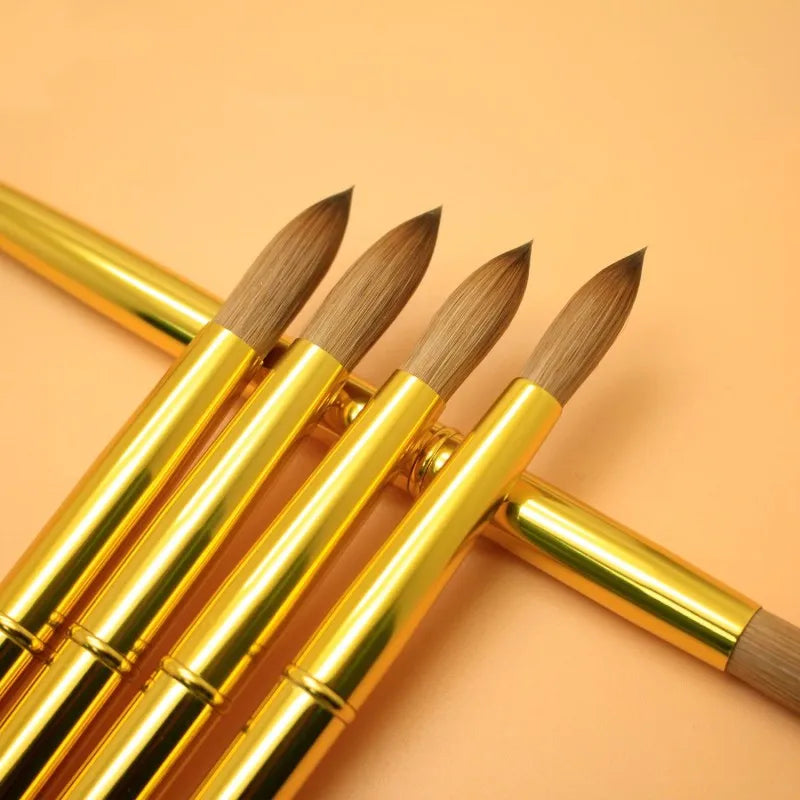 NEW Nail Acrylic Brush Kolinsky Drawing Sable Gold Metal Handle Round Size 14#16#18#20 Manicure Art Salon Painting Tools 1Pcs