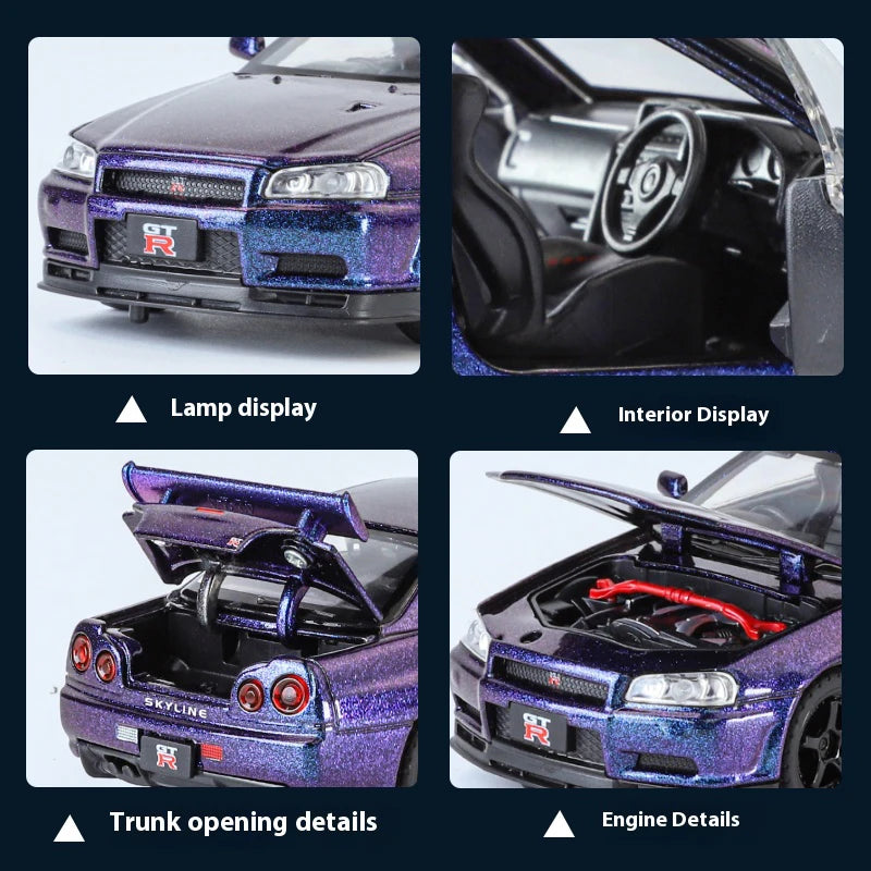1:32 Nissan GTR R34 Skyline Street Car Version Supercar Diecast Model Car Alloy Metal Car Accessories Ornament Automobile Gifts
