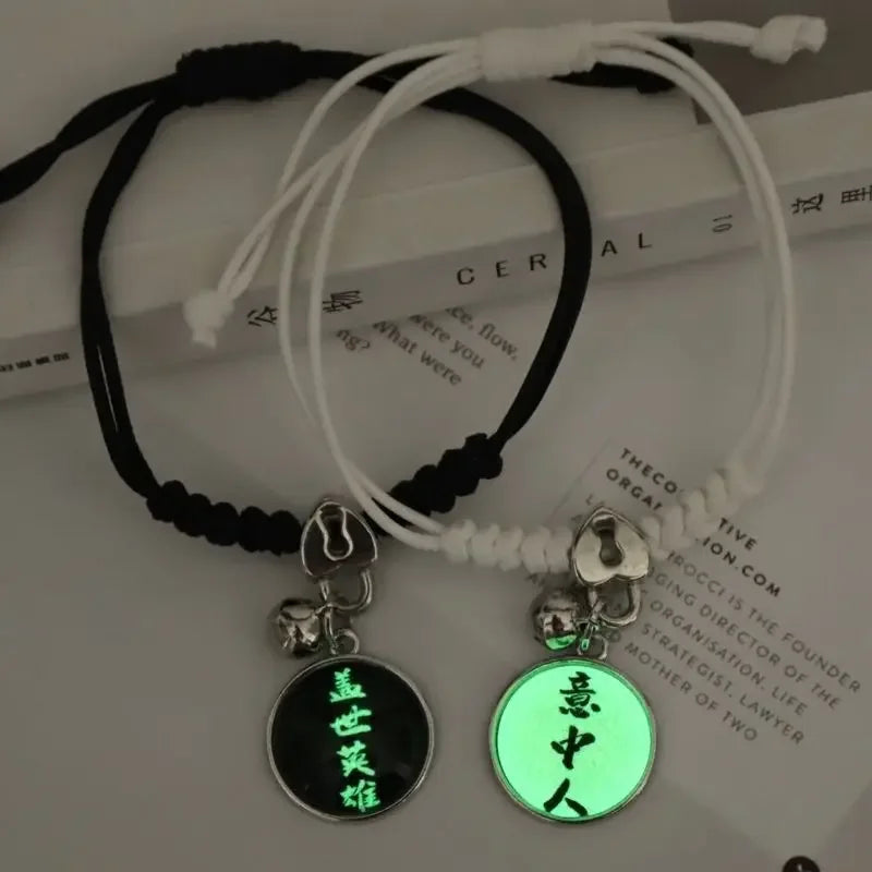 Fashion Luminous Beads Star Couple Bracelet for Women Men Charm Cat Flower Heart Key Lock Cross Matching Friend Bracelet Jewelry