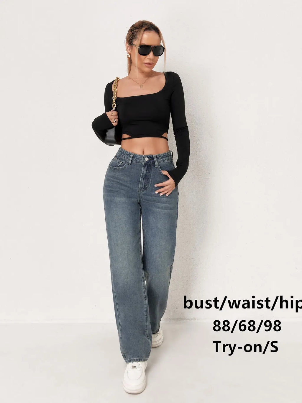 Trendy Wide Leg Distressed Straight Jeans for Women Elastic Casual Bootcut Denim Pants Bestseller Fashionable Ladies Jeans