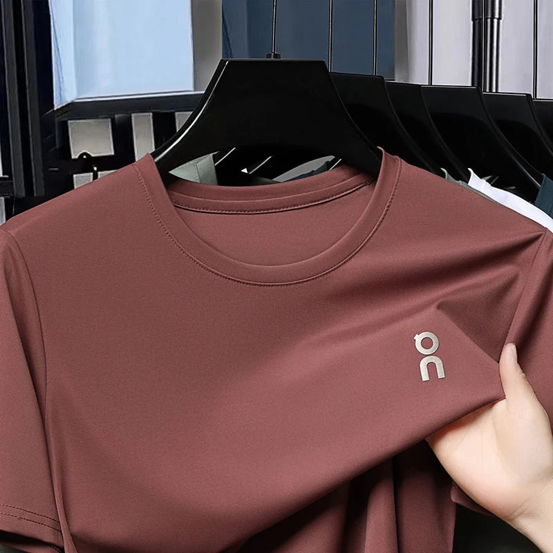 Summer Ice Silk T-shirt Men's Round Neck Short Sleeve 2026 New Business and Leisure Elastic Cool Top
