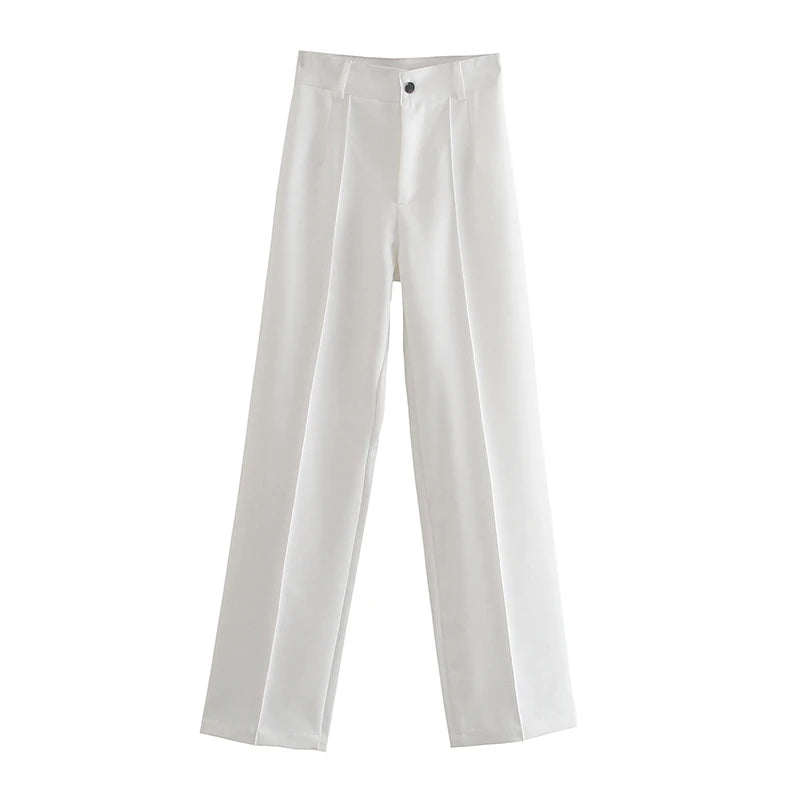 Women Chic Fashion Office Wear Straight Pants Vintage High Waist Zipper Fly Female Trousers Mujer