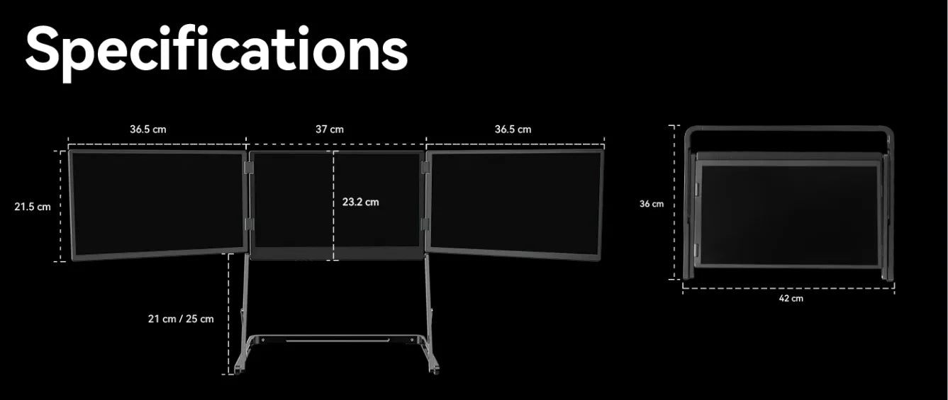 Sibolan 14" Three Screen Foldable External Display 60Hz 1200P 100%sRGB Portable Monitor For Laptop, Windows & MacOS