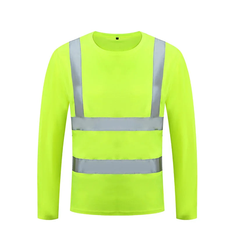 Fluorescent High Visibility T-Shirts Men Reflective Work Safety Shirts Quick Dry Long Sleeve Hi Vis Tops Construction Workwear