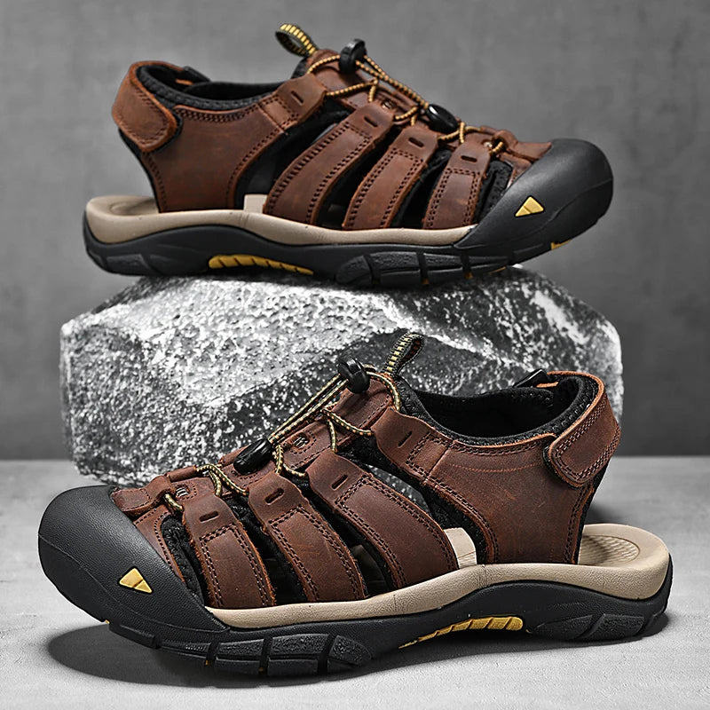 New Summer Genuine Leather Men Sandals Fashion Design Breathable Casual Shoes Men Soft Bottom Large Size Outdoor Beach Sandals