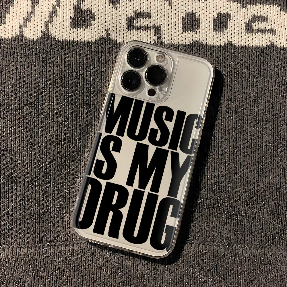 Music Is My Drug Phone Case For iPhone 17 16 15 14 Plus 13 12 11 Pro Max Phone Back Cover Transparent Shockproof Cover