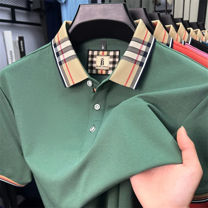 Luxury brand short sleeve polo shirt men fashion simple solid color summer new mercerized cotton breathable casual lapel T shirt