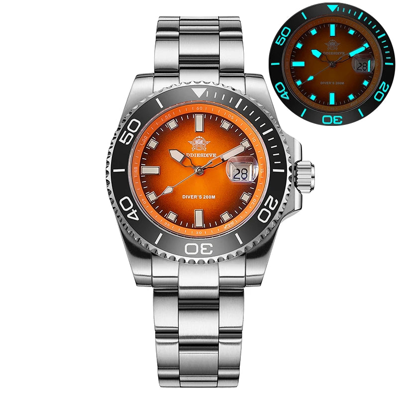 ADDIESDIVE NEW Diver Watch For Men Top Brand Waterproof Luminous Quartz Wristwatch Green/Red/Orange Dial Stainless Steel Watches