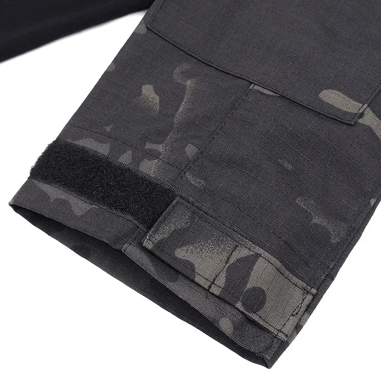 Outdoor Long Sleeve Tactical Shirts Combat Shirt 1/4 Zipper Ripstop Cotton Wear-resisting Camo Airsoft T Shirts Men Clothing