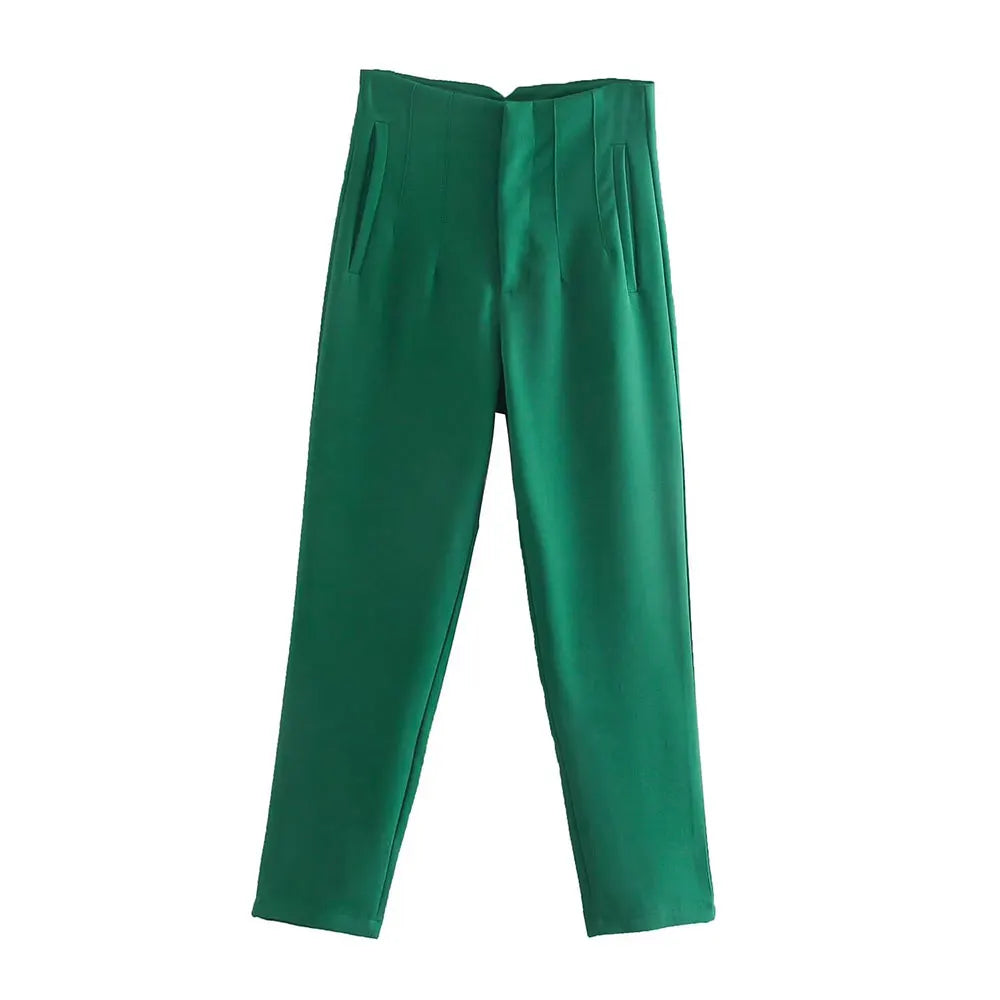 DUOPERI Women Fashion Solid Basic High Waist Trousers Chic Female Office Lady Casual Business Workwear Long Pant