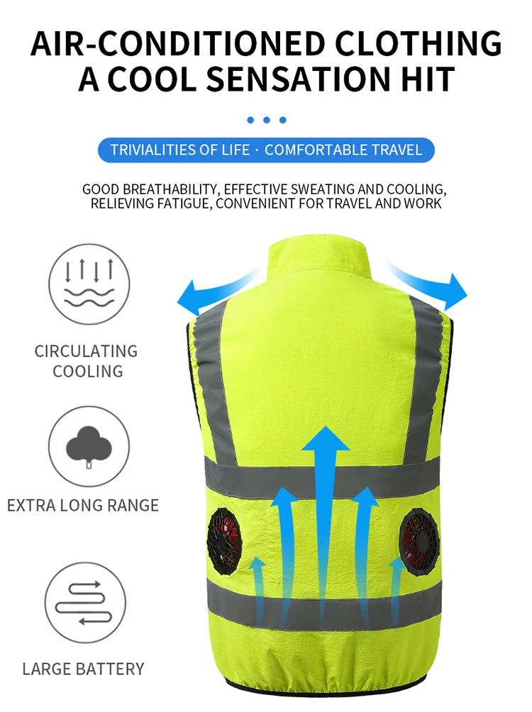 Summer Cooling Labor Protection Clothing, Breathable and Ventilated Fan Suit, Sanitation Reflective Vest, Heatstroke Prevention