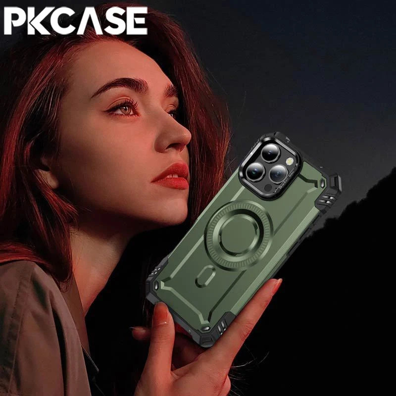 PKCASE Military Shockproof Bracket Case For iPhone 17 Air 16 15 14 Plus Pro Max For Magsafe Magnetic Armor Cover