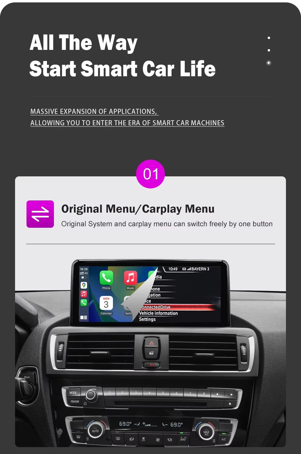 AUTOTOP 10.25â€1920*720 Wireless Carplay Android Auto Car multimedia player for F20 F21 F22 F30 F31 F32 F33 F34 F36 NBT 2013-2017