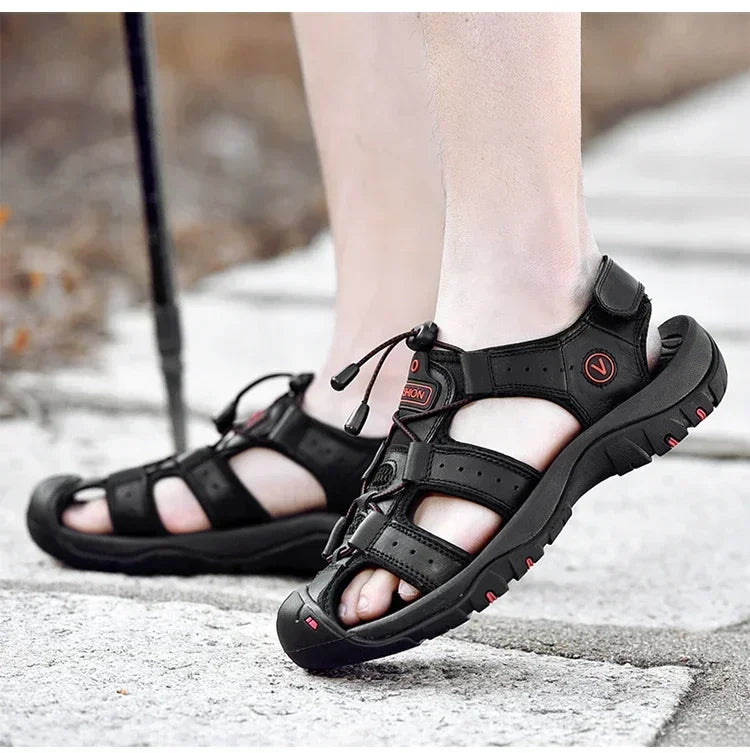 Summer Sandals Leather Outdoor Men Beach Shoes Luxury Breathable Casual Sandal Man Wading Shoes Non-slip Wide lining Slippers