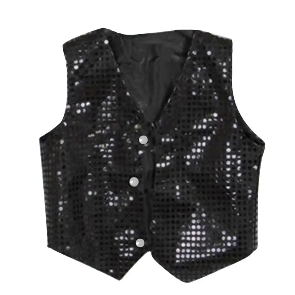 Children Shining Sequins Vest Boys Girls Christmas Stage Performance Costumes Kids Hip-hop Jazz Stage Dance Vest Waistcoat