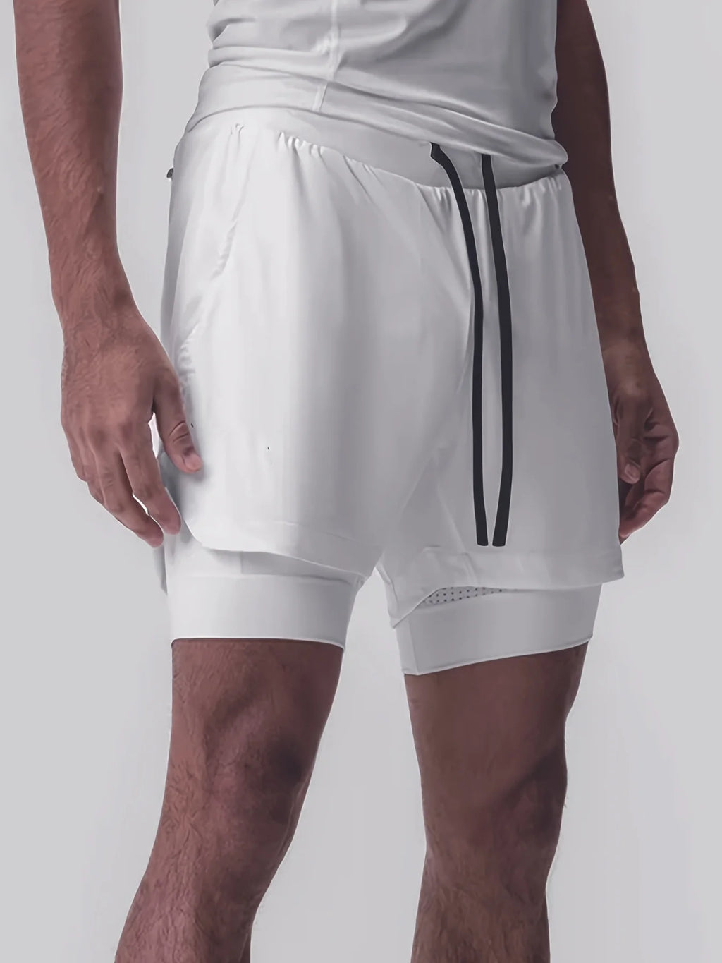 Sports shorts for men, double layered, quarter quick drying, elastic basketball, running training equipment, deep squat fitness,