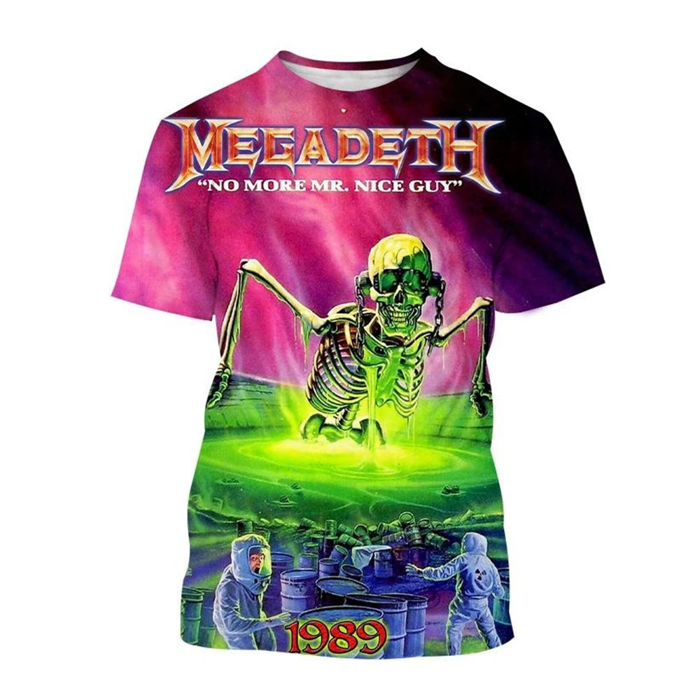 2024 Megadeth 3D Printed T-Shirts Fashion Rock Band Men's Casual T-shirt Summer Men Women Punk Funny Hip Pop Short Sleeve Kids