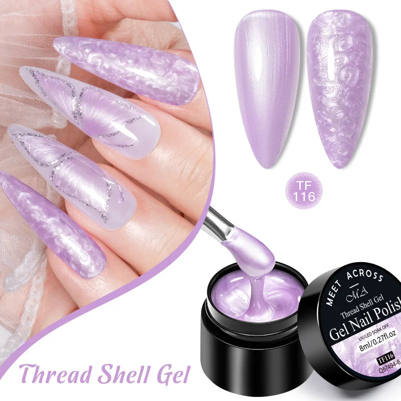 MEET ACROSS 8ml Pearl Shell Thread Gel Nail Polish 3D Semi Permanent Soak Off UV Gel Nail Art Varnish For Nails Manicure DIY