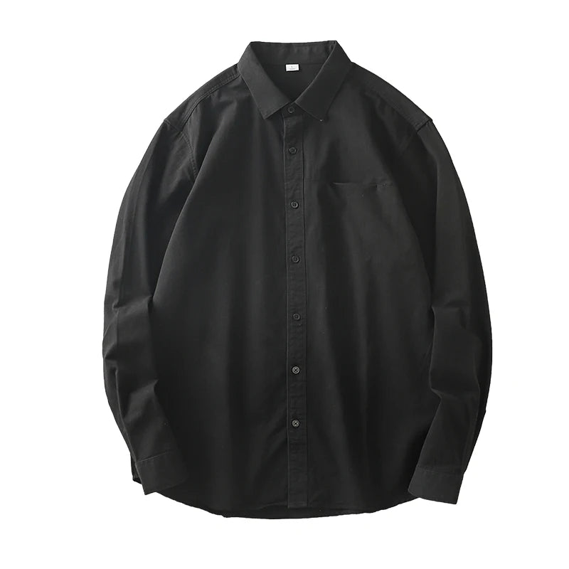 Dukeen Long-Sleeved Shirt Men's Spring and Autumn Cotton Senior Sense of Casual Solid Color White Lapel Shirt Vintage Clothes