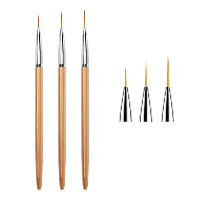 Fine Tip Nail Art Liner Brush 3Pcs Acrylic 3D Line Striping Pen UV Gel Drawing Brush Set for French Manicure DIY Painting