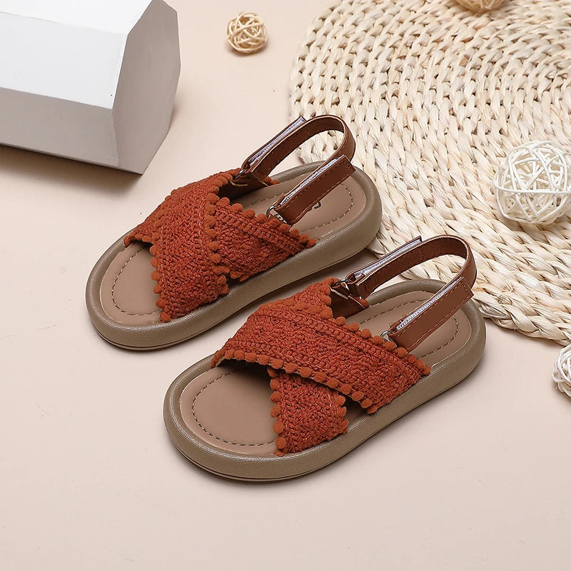 Girl Summer Sandals Classic Fashion Ethnic Style Kids Beach Sandals Fashion Open-toe Versatile Children Non-slip Causal Shoes