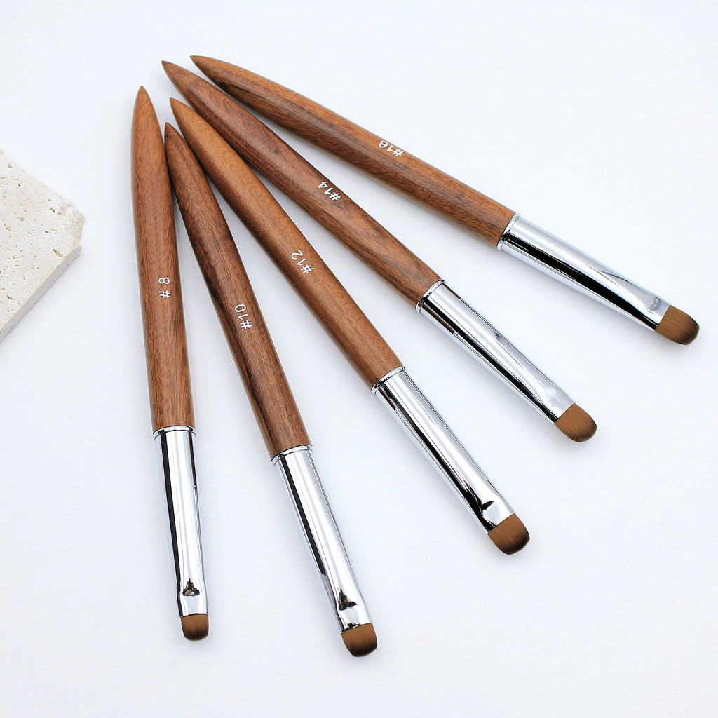 5pcs French Nail Brush Sandalwood Handle Acrylic Drawing Rhinestone Gel Painting Manicure Tool 8-16