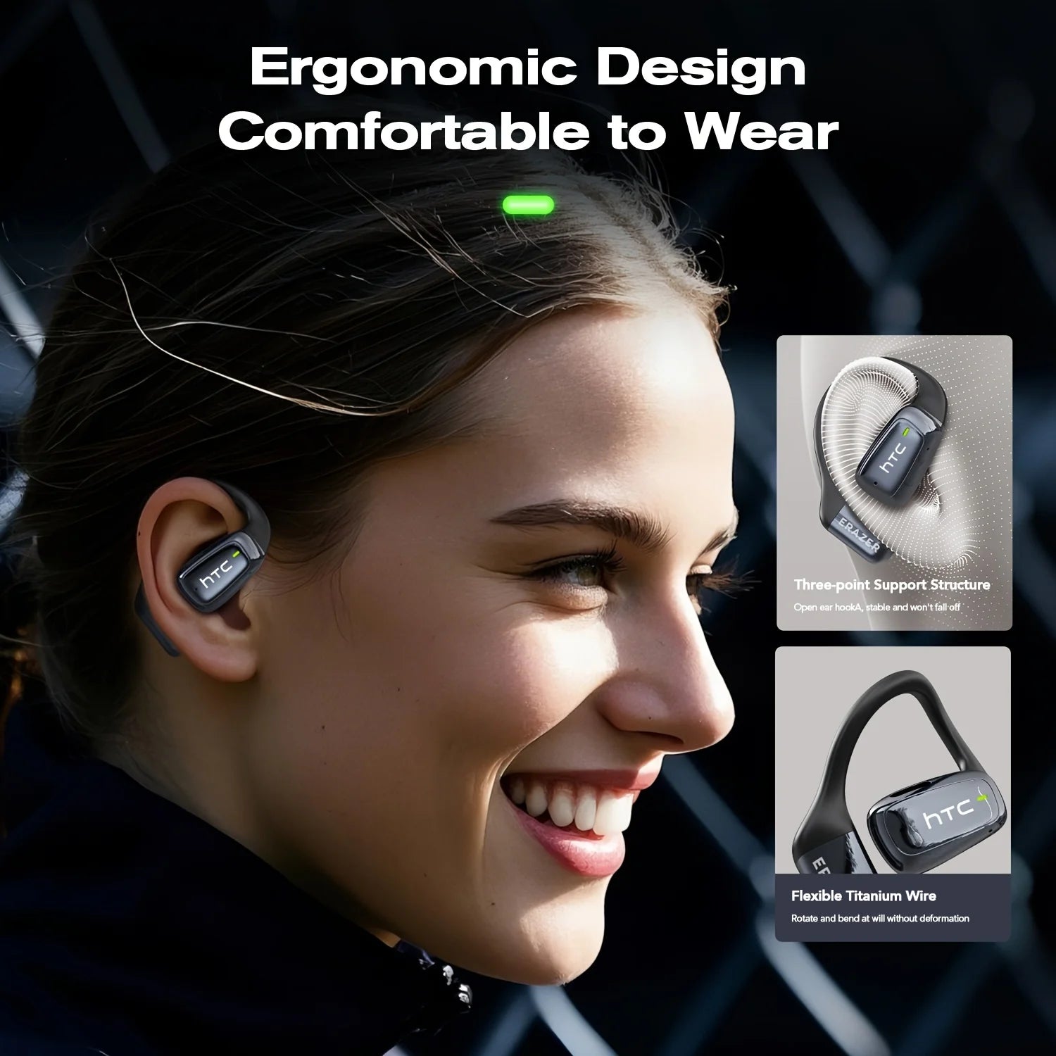Headphones Bluetooth V6.0 HTC NE25 Ai Translator Wireless Earphones HD LCD Display Low latency Extremely Comfortable for Music