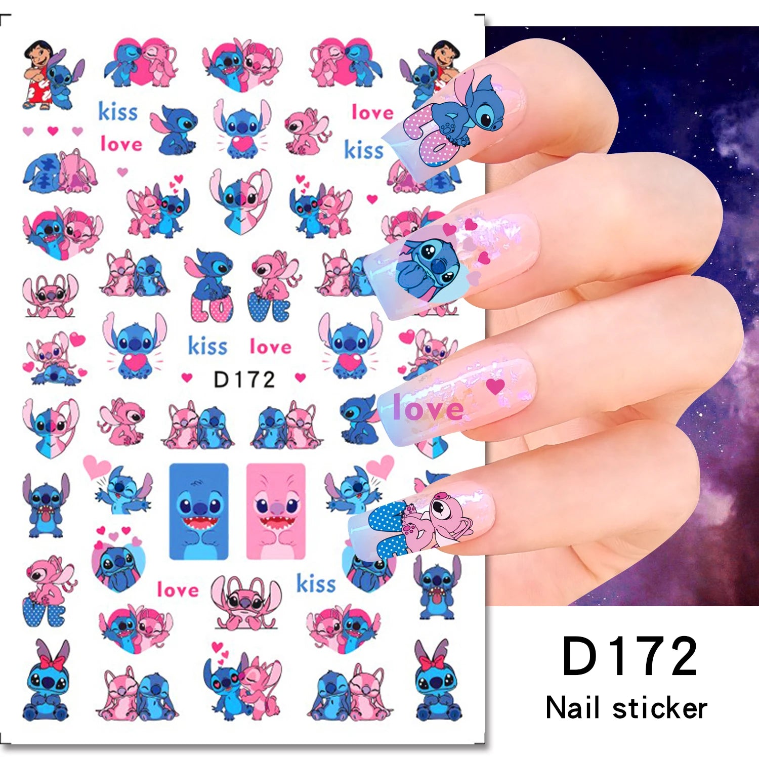 Disney Cartoon Adhesive Nail Stickers Nail Decorative Decals Nail Sliders Stitch Mickey 3D Stickers Press on Nails