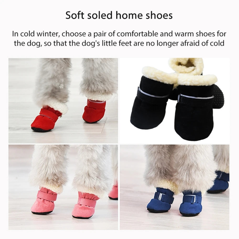 4pcs/Set Plush Dog Boots – Warm Autumn & Winter Pet Shoes