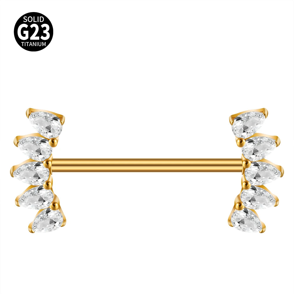 1/2PCS Heart Nipple Piercing Titanium CZ Crystal Sexy Leaf Nipple Shield Ring Nails Barbell Body Pierced Jewelry Chest Decor 16G